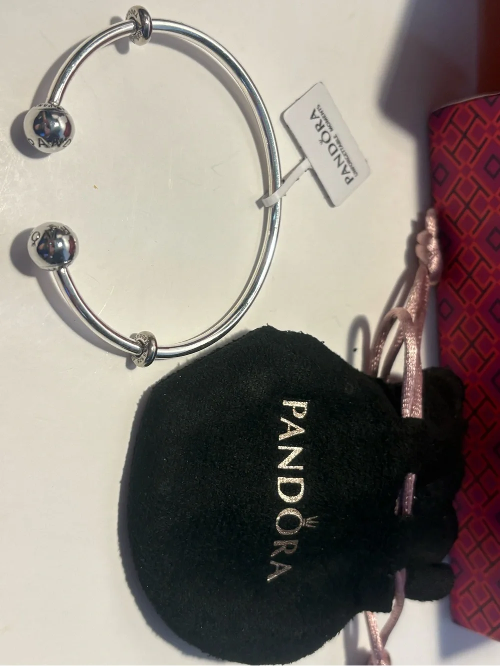 Pandora Silver Open Bangle with Polished Spheres - Picture 1 of 2